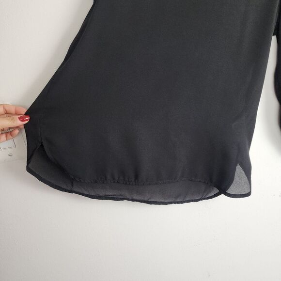 Apology London Black Top Blouse Back Gold Zip High-low Roll-tab Sleeve Size S - Picture 11 of 14